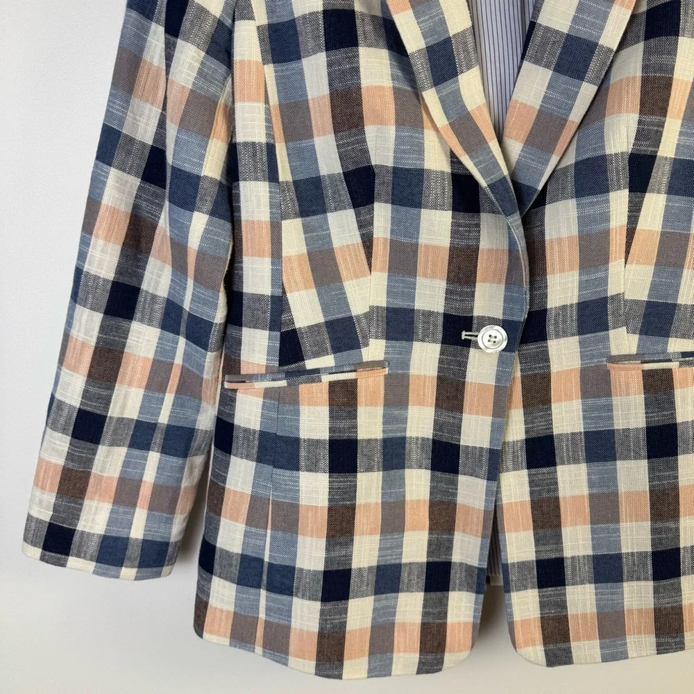 Talbots Plaid Blazer Women’s Size 8 Multicolor Classic Career Jacket Pink Navy